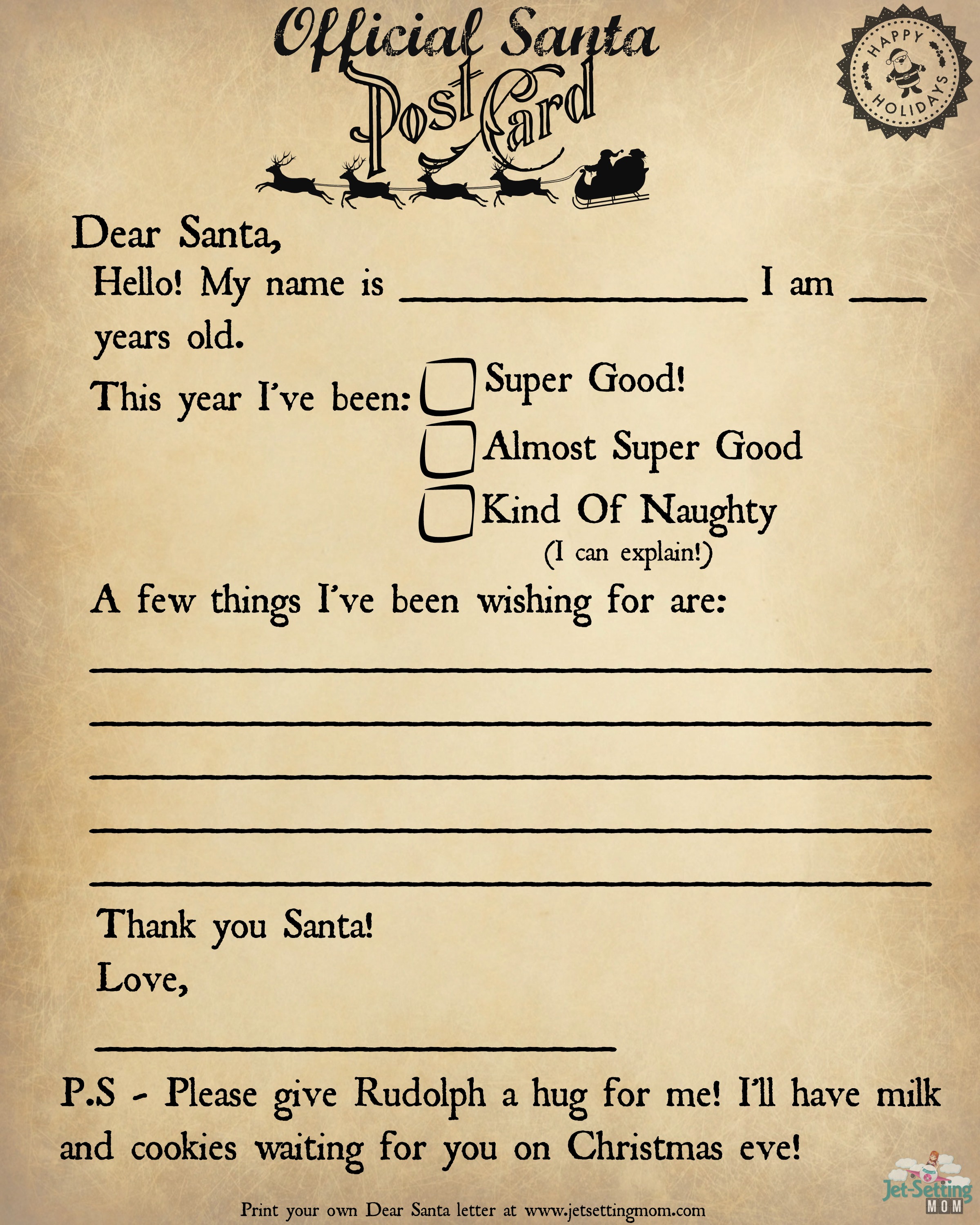 Dear Santa letter template at jetsettingmom.com
